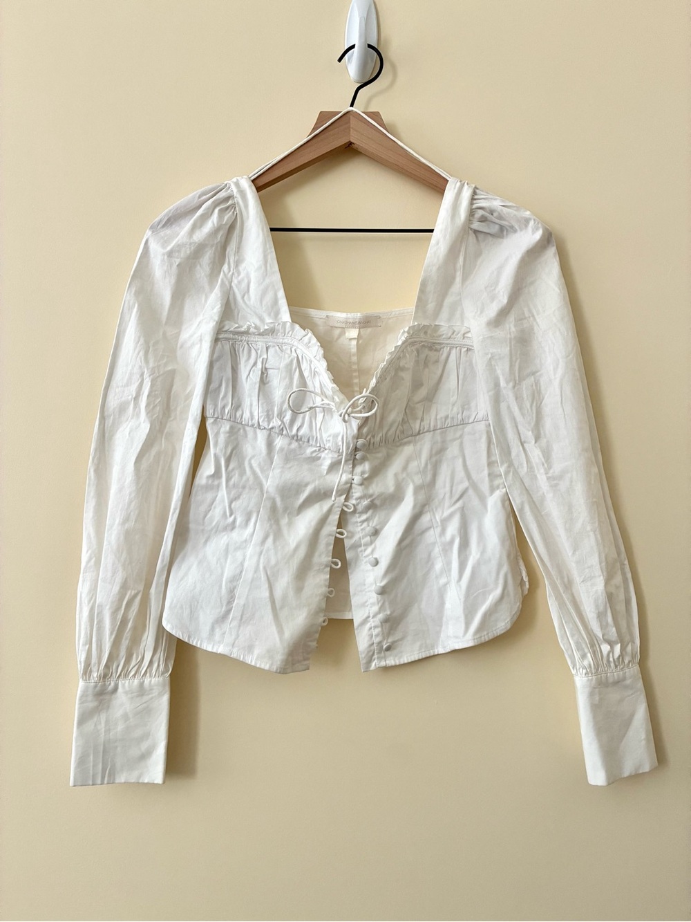 Jonathan Simkhai Abigail White Poet-Sleeve Button Front Blouse